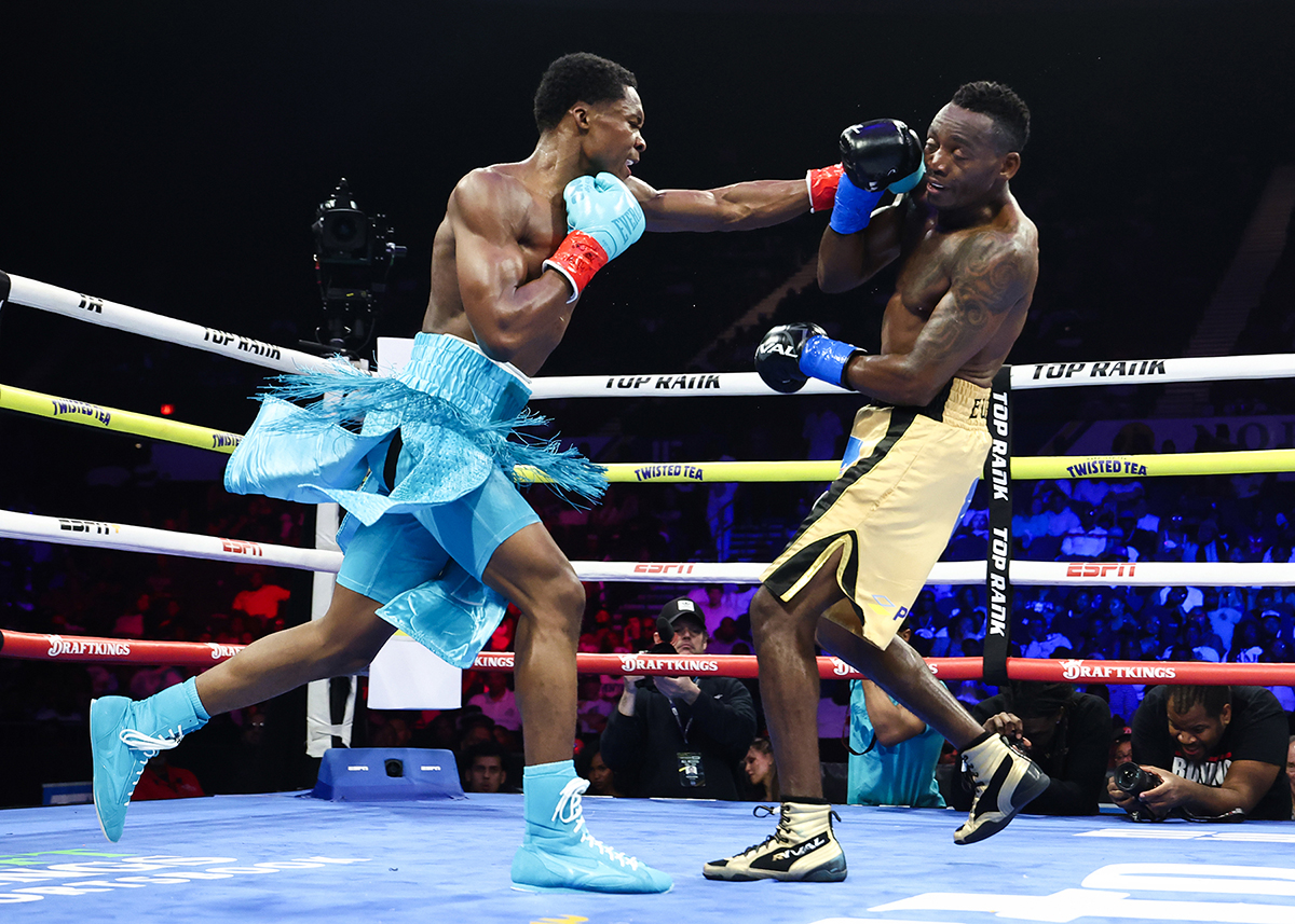 Abudllah Mason took care of his business against veteran Jeremia Nakathila in his first main event. Photo: MIkey Williams, Top Rank Boxing