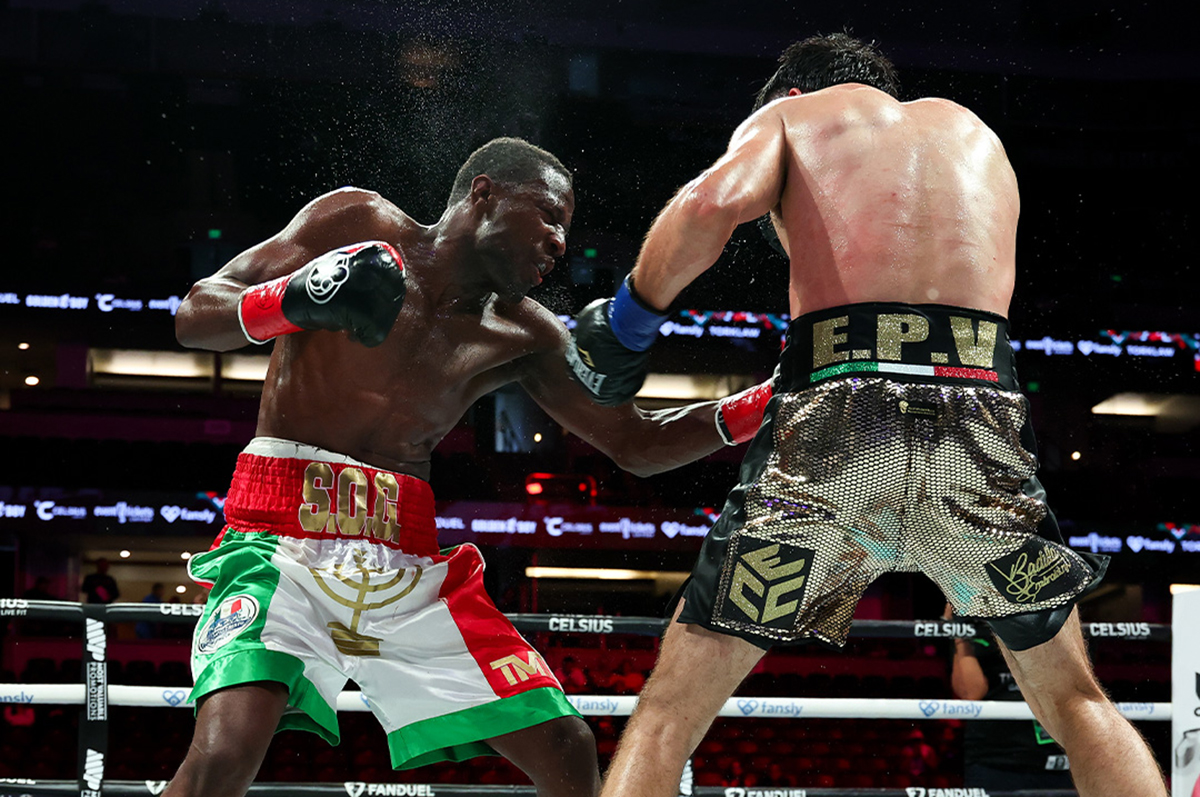 Welterweight prospect Joel Iriarte put in solid rounds against durable Kevin Johnson, and he was happy to do it. Photo: Golden Boy Boxing