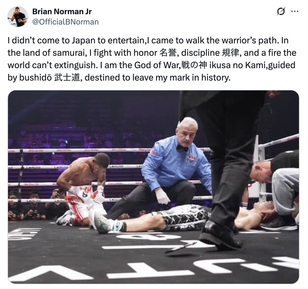 Brian Norman Jr. posted this message after his victory. Photo: X/Twitter