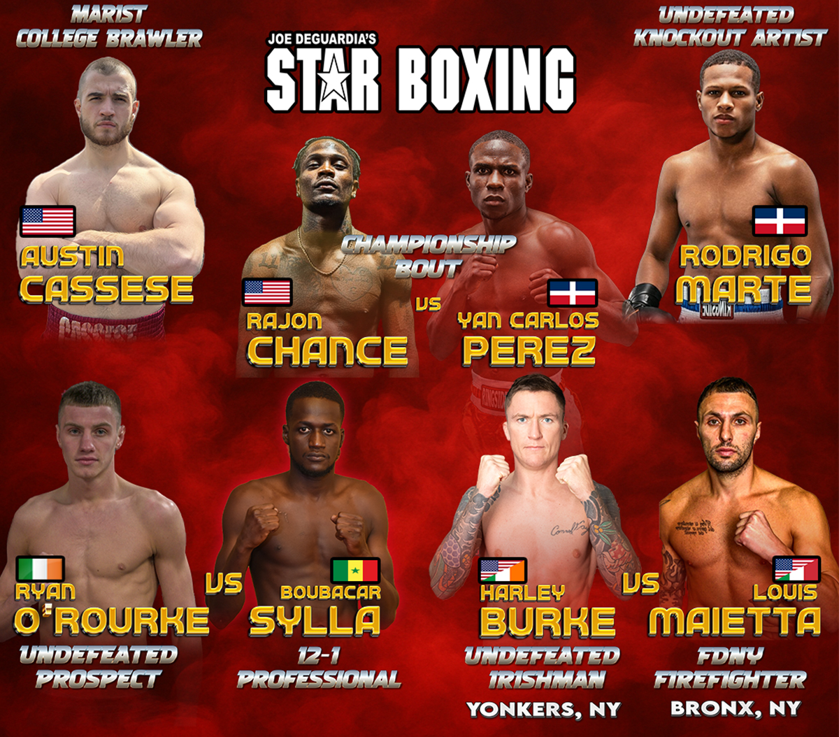 Fighter lineup for tonight's card with previews. Photo: Star Boxing
