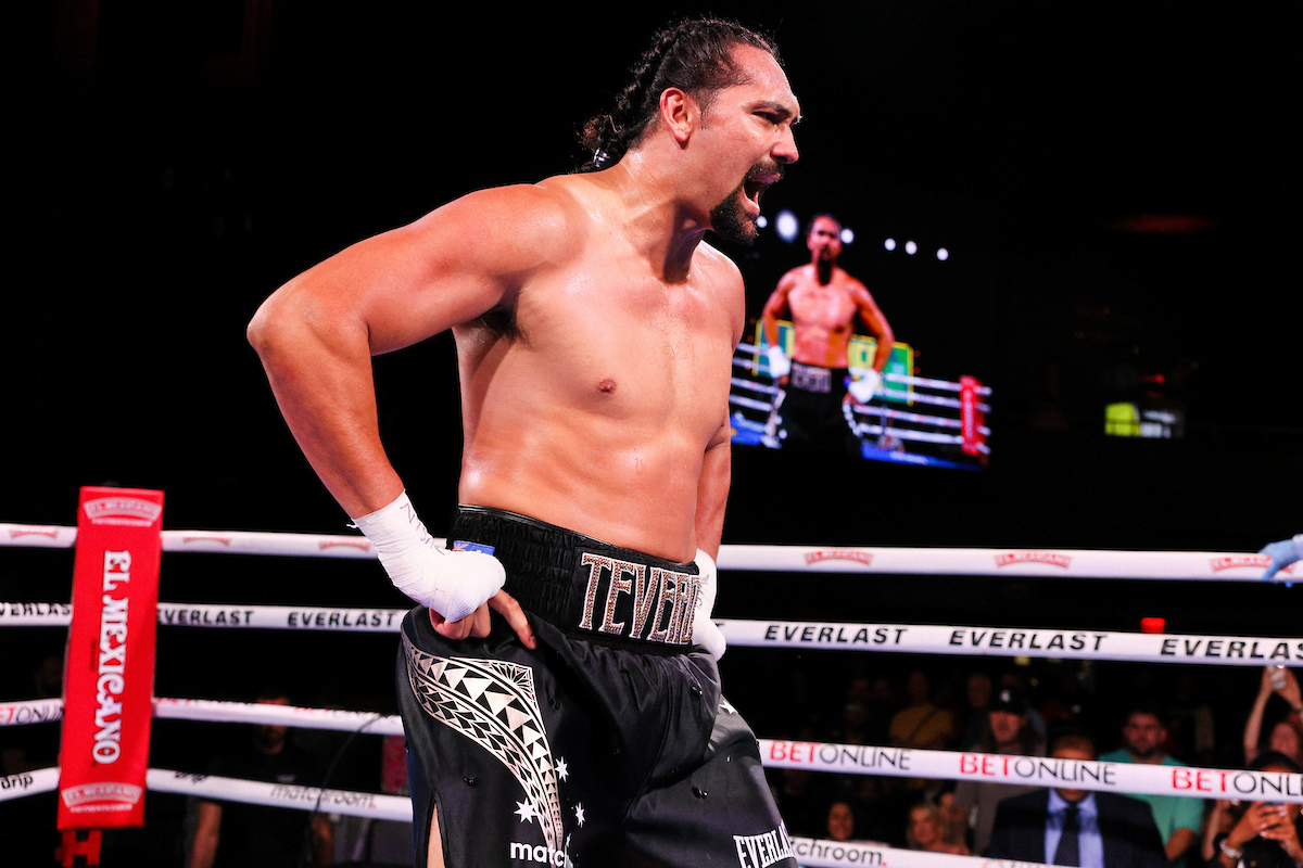 Teremoana always treats fans to a celebratory Haka dance after a win. Photo: Geoffrey Knott/Matchroom Boxing