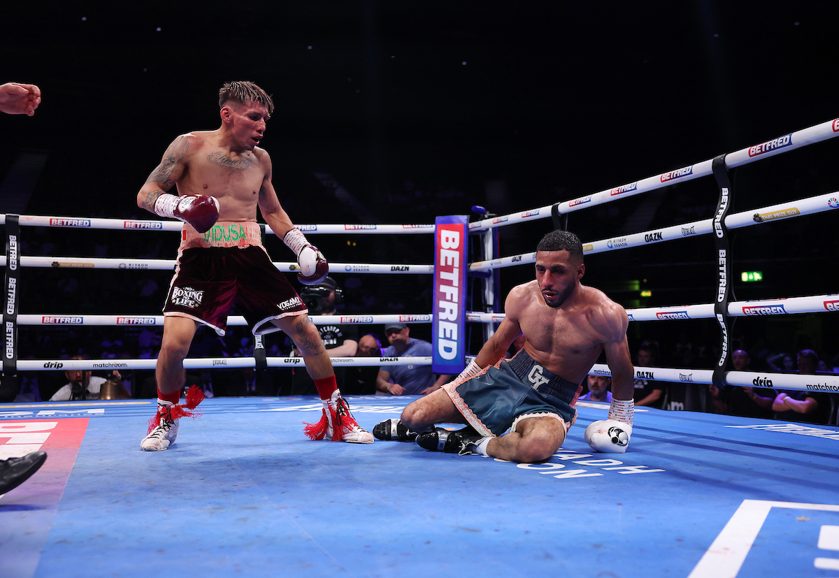 Francisco Rodriguez Jr. dropped Galal Yafai in the final round of their fight Saturday. Photo: Mark Robinson, Matchroom Boxing