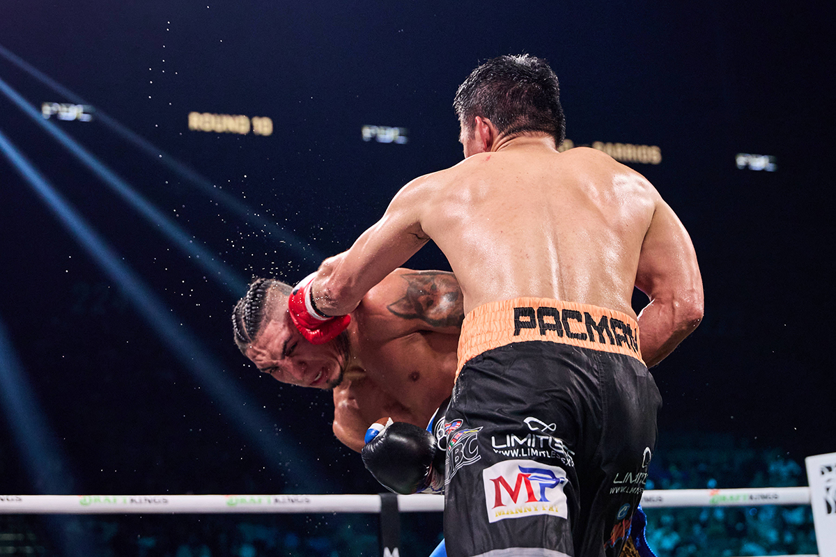 Flashes of vintage Pacquiao combination punching could be seen throughout the fight. Photo: Esther Lin, Premier Boxing Champions