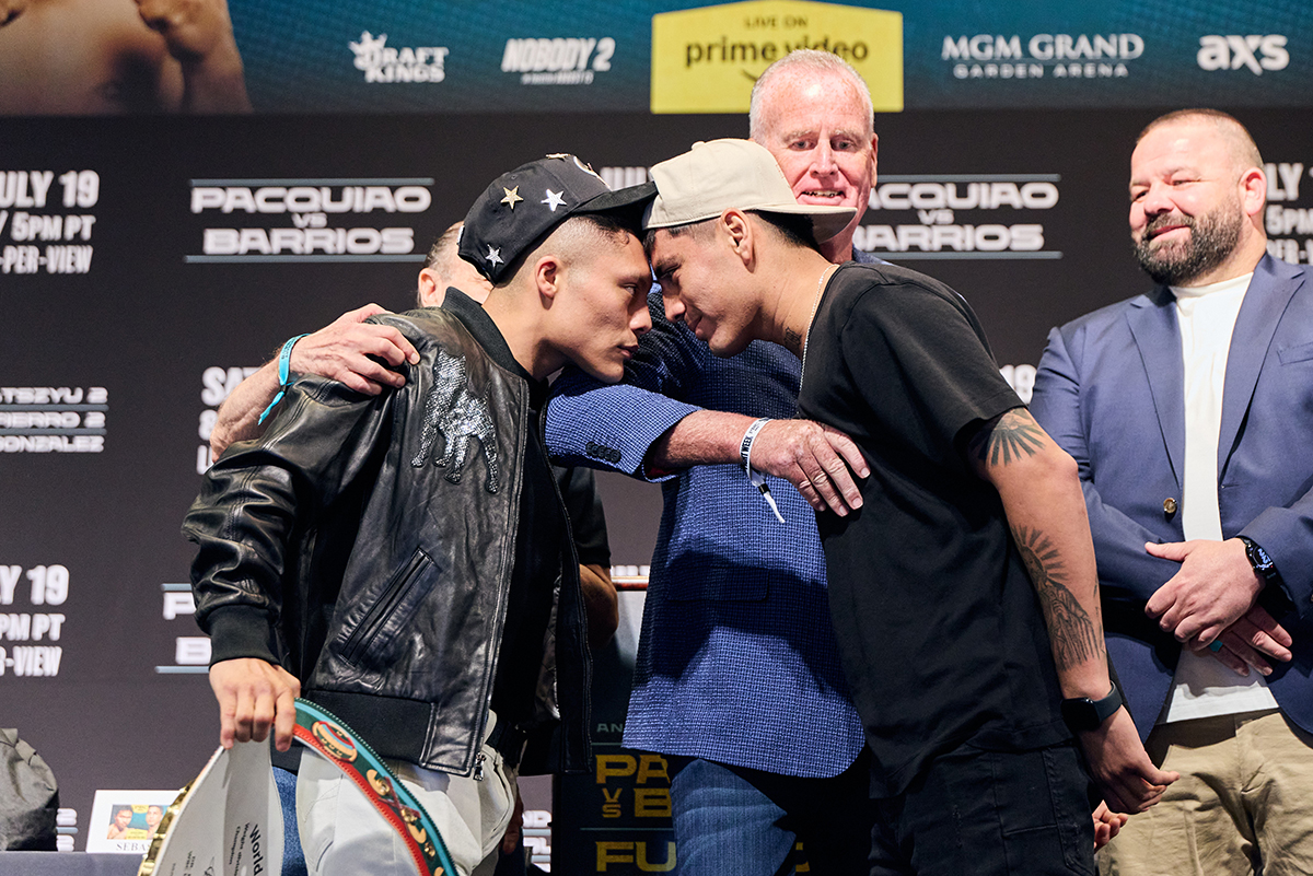 Issac Cruz and Angel Fierro could hardly hold themselves back at Thursday's final pre-fight news conference. Photo: Esther Lin, Premier Boxing Champions