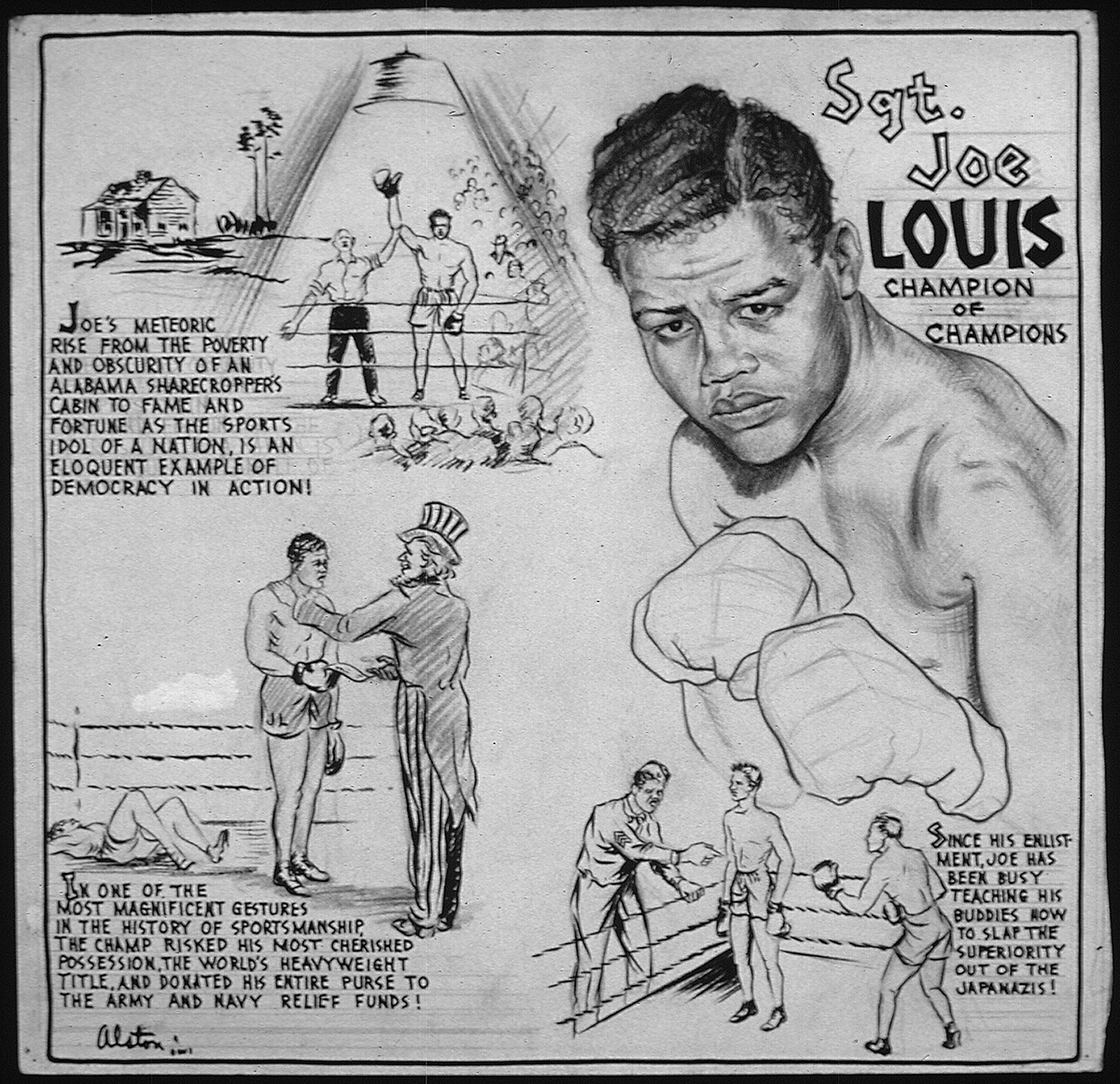 Joe Louis ended his career on a losing note. Photo: National Archives vis BoxRec Wiki/Art by Charles Henry Alston