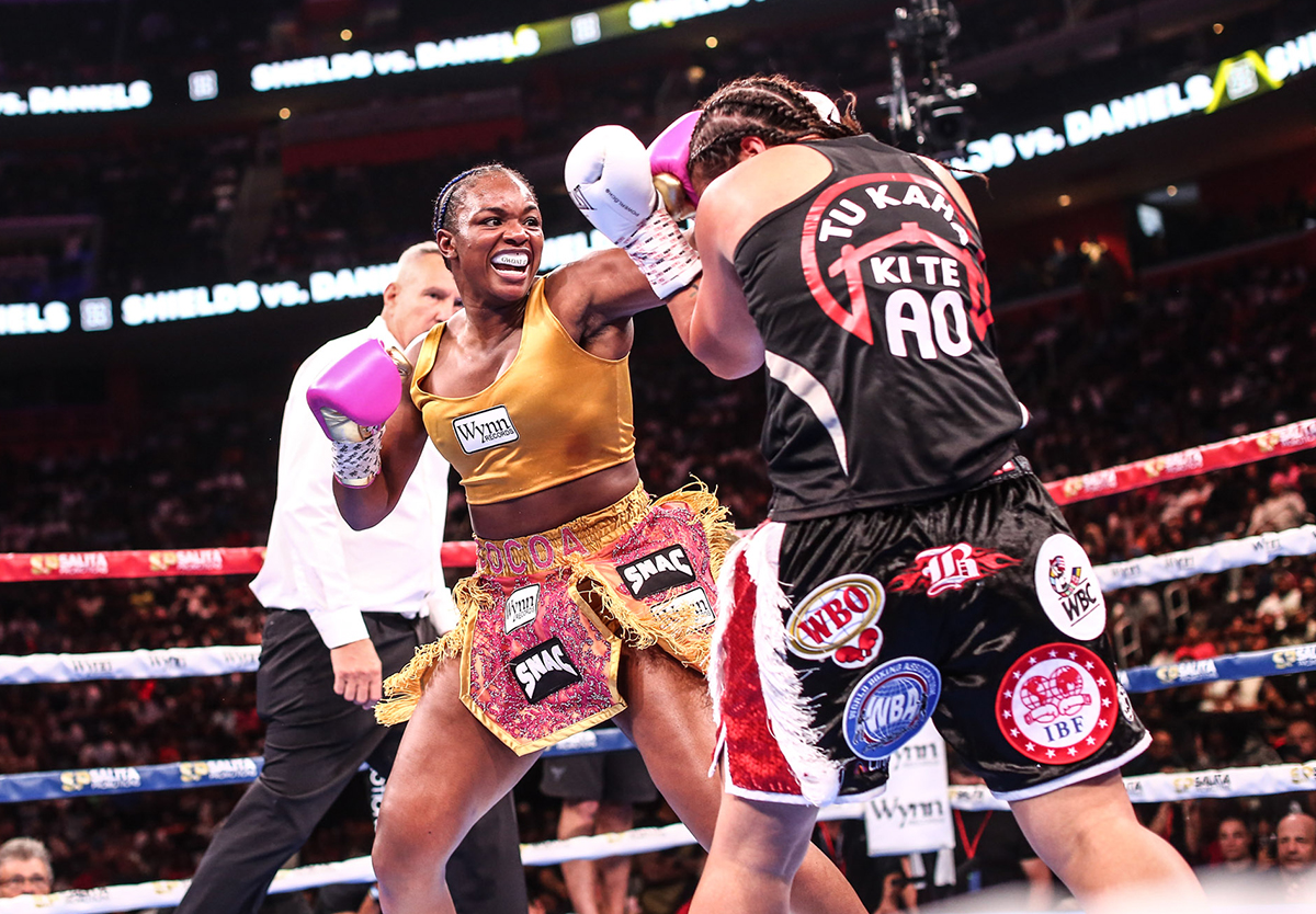 Claressa Shields controlled the fight over the course of ten rounds, but Lani Daniels gave a decent account of herself. Photo: Stephanie Trapp, Salita Promotions