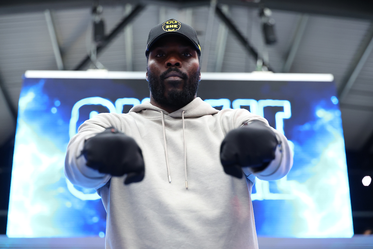Lawrence Okolie hopes to make a run at a heavyweight title fight with a victory on Saturday. Photo: Leigh Dawney/Queensberry Usyk Dubois 2