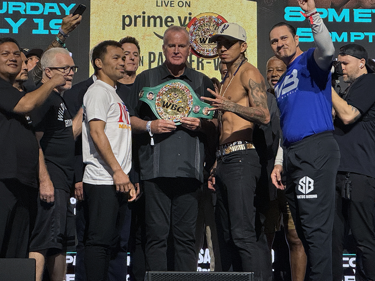 Manny Pacquiao returns to the ring after four years since his last professional fight on Saturday to take on WBC World Welterweight champion Mario Barrios. Photo: Gayle Falkenthal, NY Fights champions
