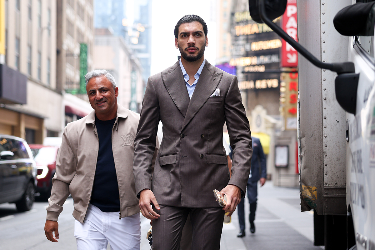 Hamzah Sheeraz arrives in Times Square for the announcement news conference of his fight against Edgar Berlanga on July 12. Photo: Mark Robinson, Matchroom Boxing