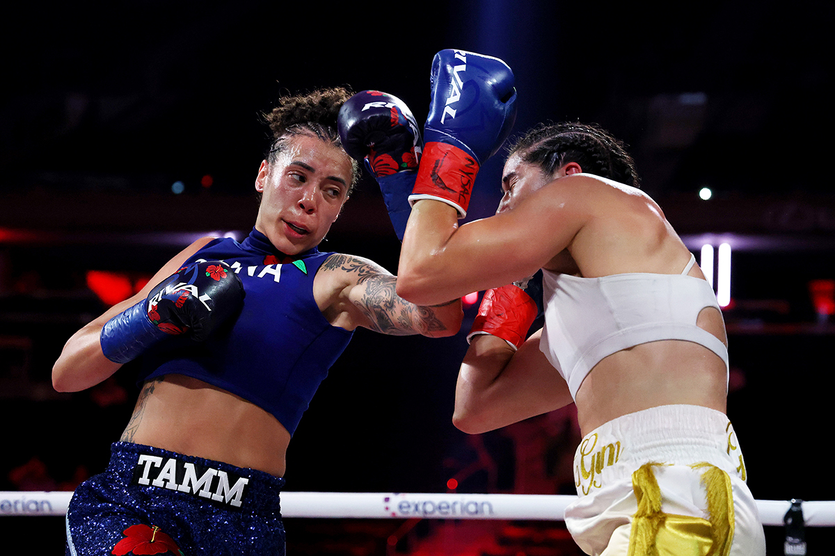 Tamm Thibeault kicked off the historic card with a TKO win over Mary Casamassa. Photo: Sarah Stier/Getty Images for Netflix Cherneka Johnson