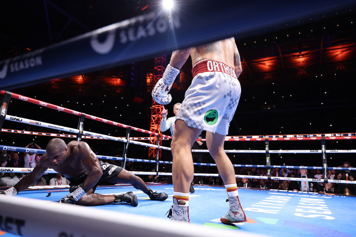 Daniel Dubois made his best effort but could not survive the second knockdown. Photo: Leigh Dawney/Queensberry