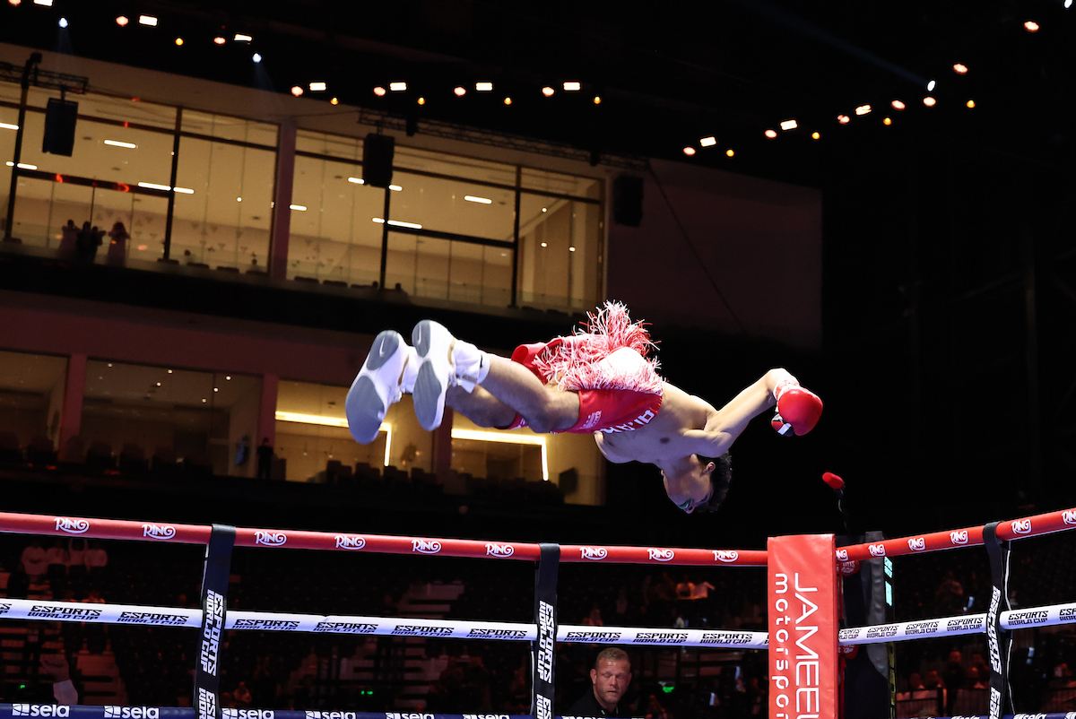 Mohammad Alakel treated fans to a backflip celebration. Photo: Leigh Dawney/Queensberry
