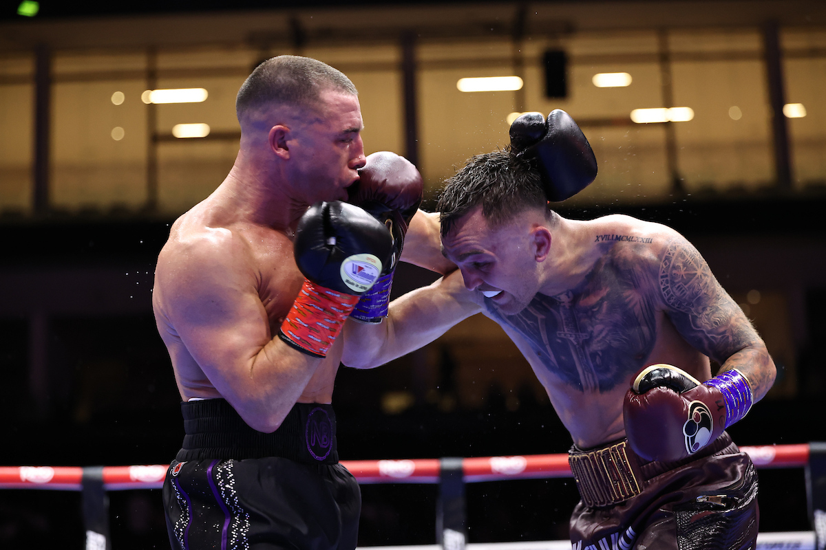 Sam Goodman gave Nick Ball a taste of his own uppercut medicine. Photo: Leigh Dawney/Queensberry
