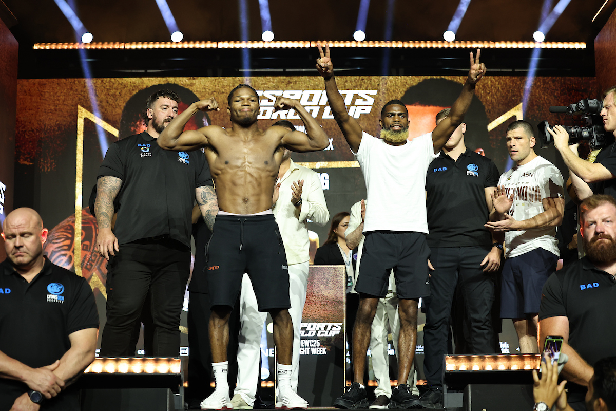 Raymond Ford and Abraham Nova at Friday's weigh-in. Photo: Leigh Dawney/Queensberry Itauma vs Whyte
