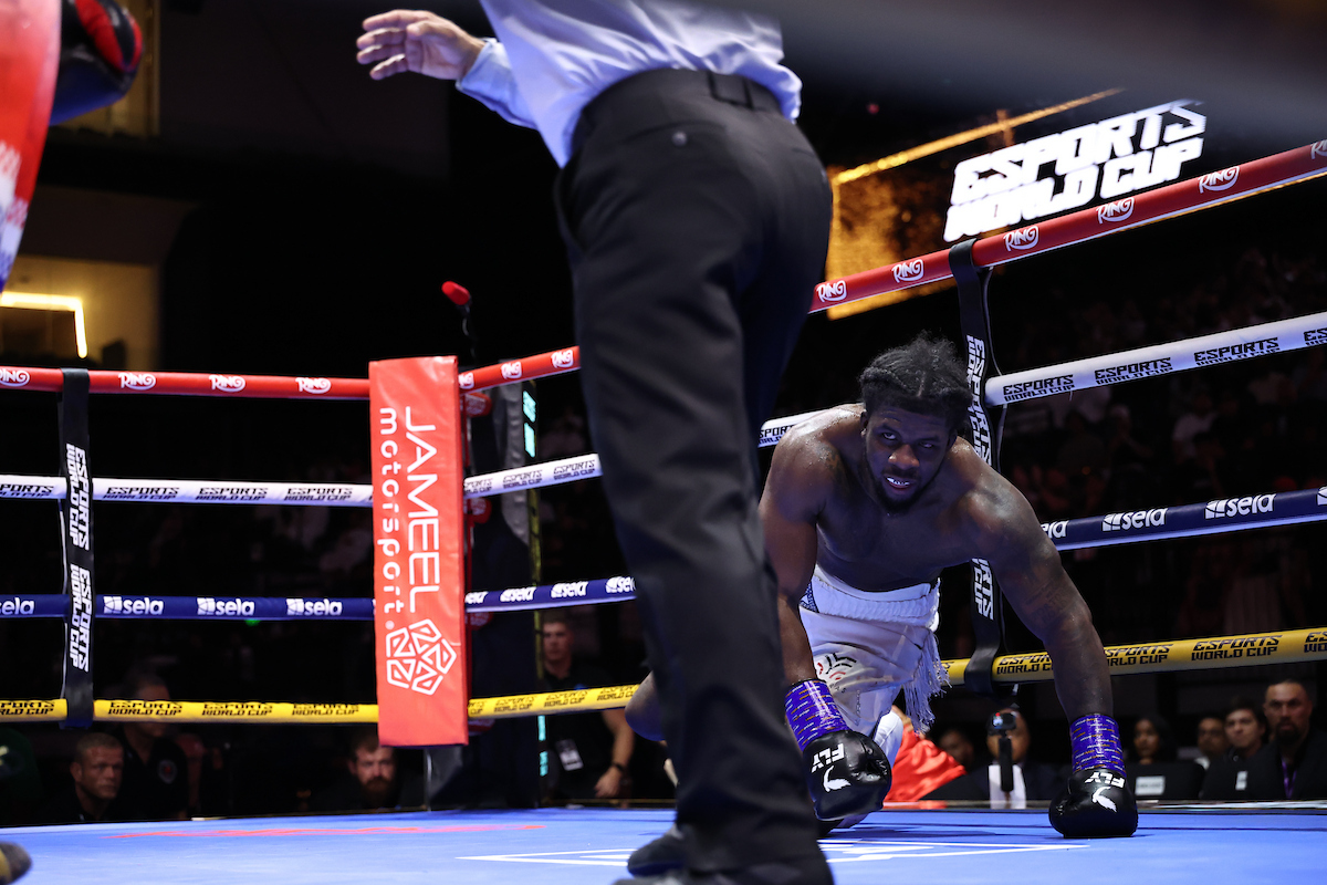 Filip Hrgovic dropped David Adeleye in round eight on a right hook to the temple. Photo: Leigh Dawney/Queensberry