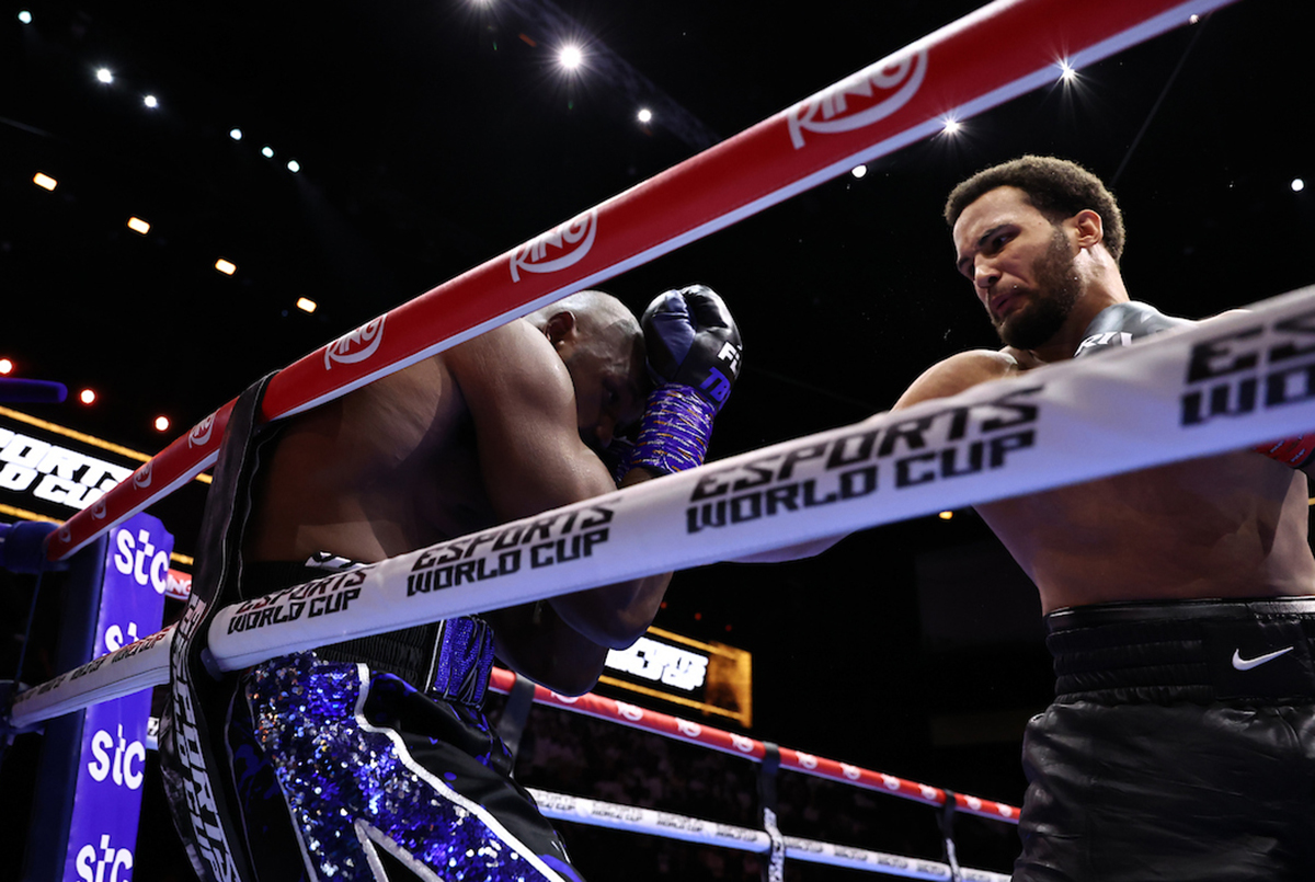 It was a hard right hook that closed the show for Moses Itauma. Photo: Leigh Dawney/Queensberry