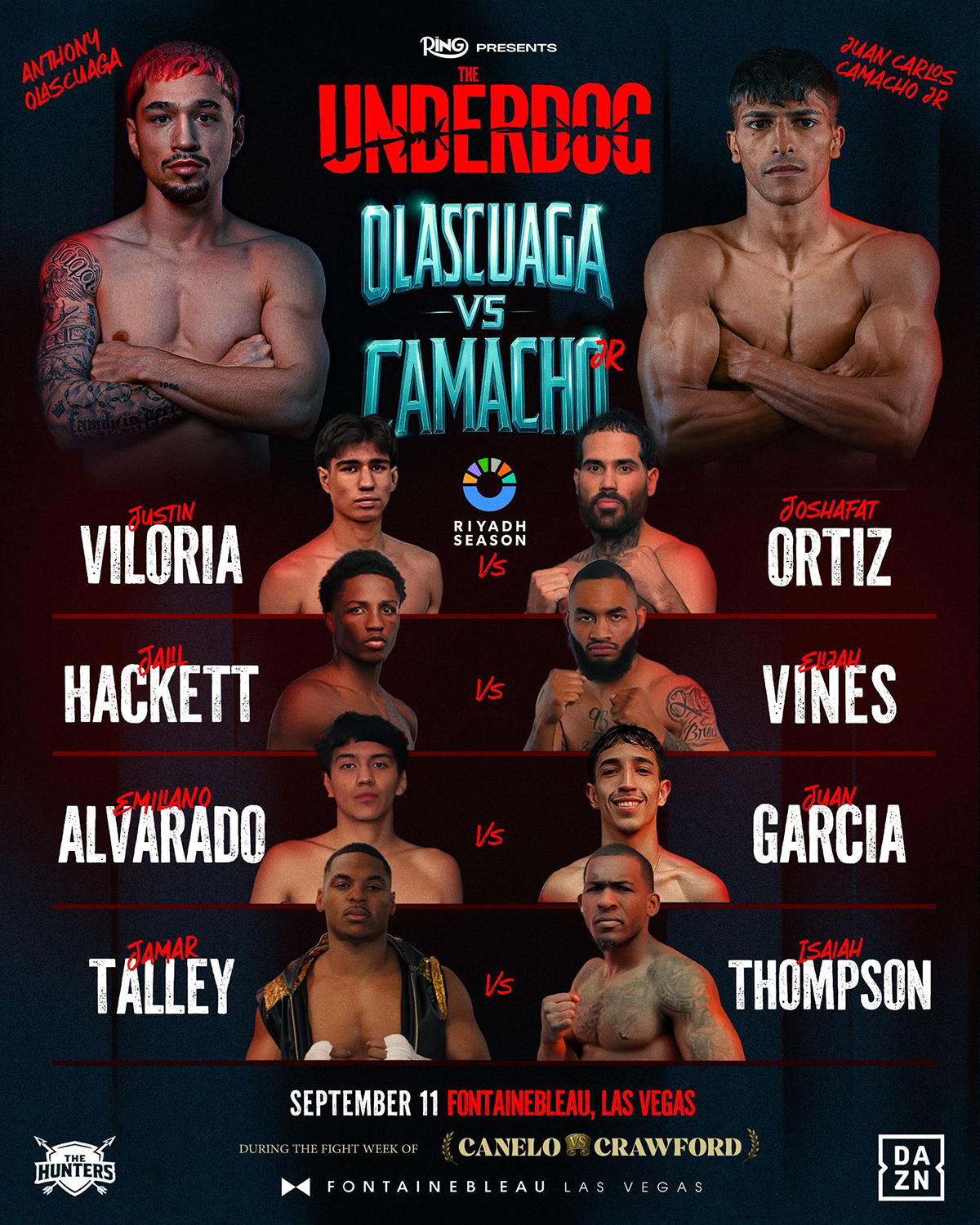 Full fight card lineup for the inaugural event in The Underdog series presented by The Ring and Riyadh Season. Photo: The Ring