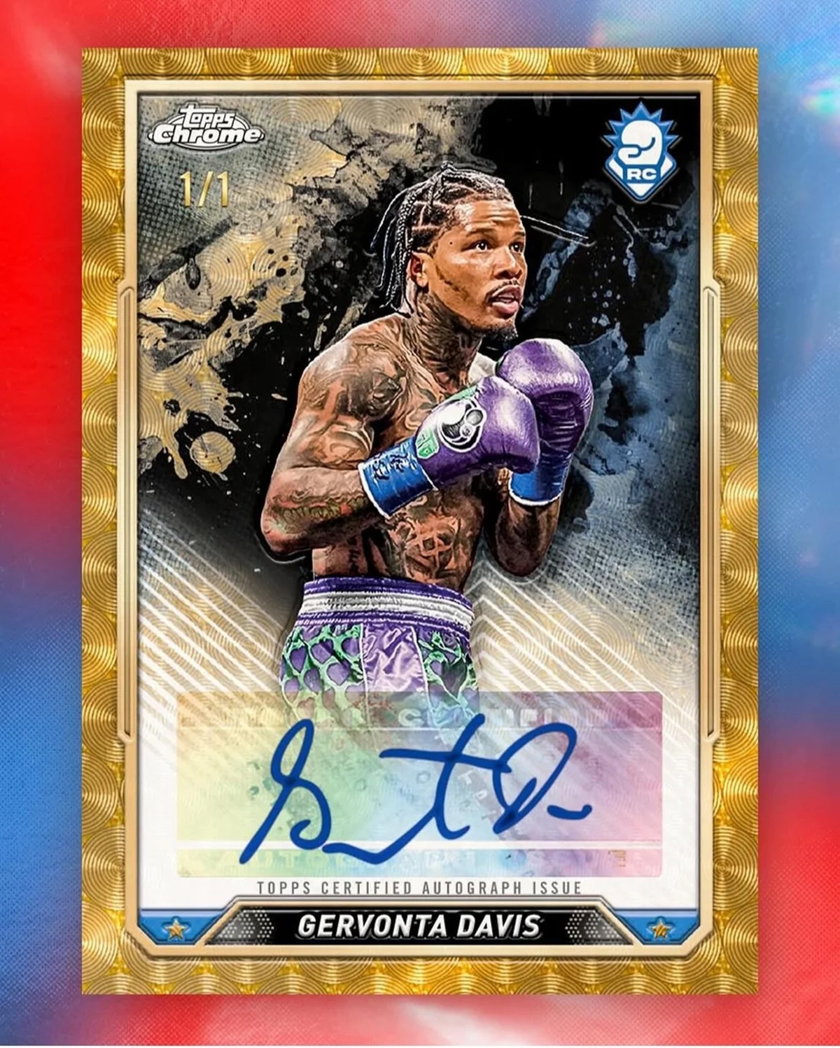 The image of a Gervonta Davis card has been posted on the r/Boxing Reddit page, but Topps made a point of stating it would NOT be in this release. Photo: Topps 