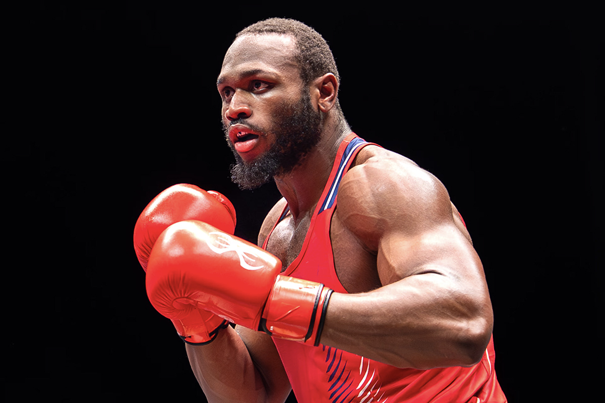 Heavyweight Kelvin Watts stares down his opponent in his first-round matchup at the 2025 World Boxing Championships in Liverpool, England. Photo: Jacob Hammond, USA Boxing