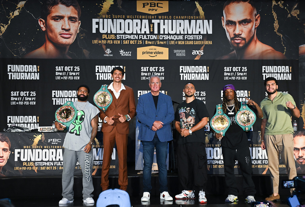 (L to R) Stephen Fulton, Sebastian Fundora, Keith Thurman, O'Shaquie Foster. Photo: Lina Baker, Premier Boxing Champtions