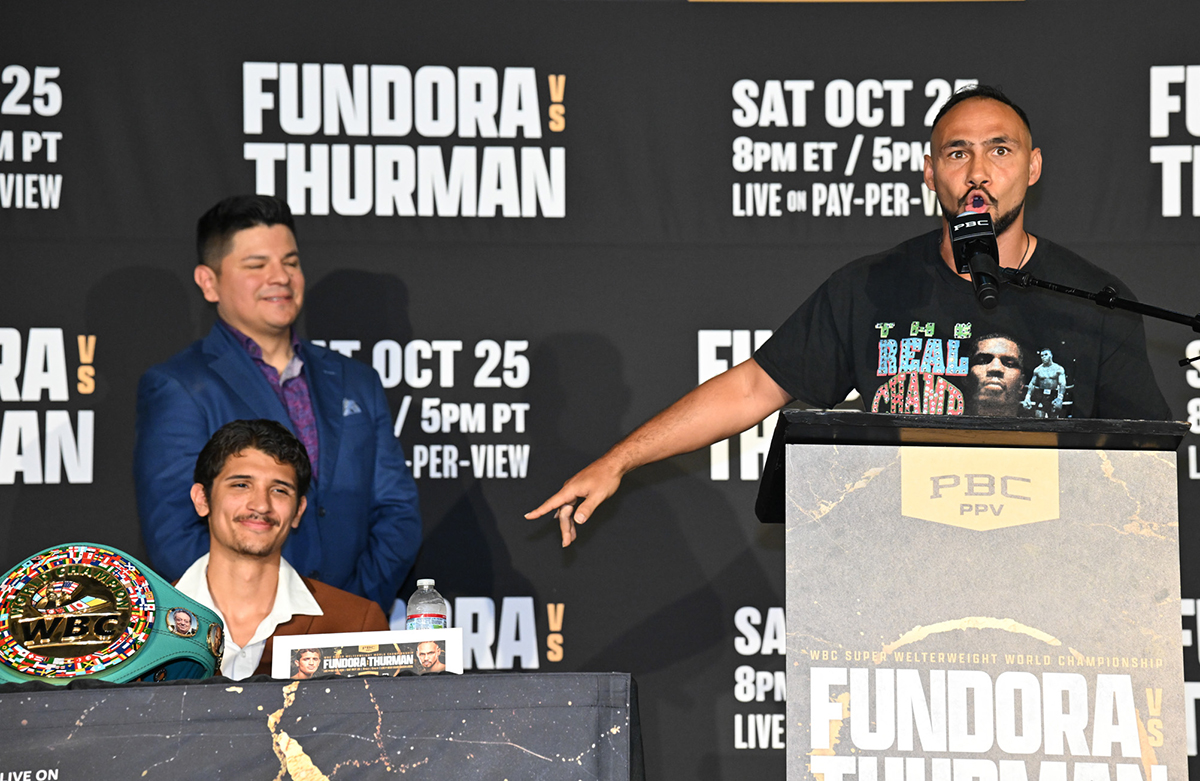 Keith Thurman knows how to a promote a fight, and he's a popular man in front of a microphone. Photo: Lina Baker, Premier Boxing Champions Fundora vs Thurman cancelled