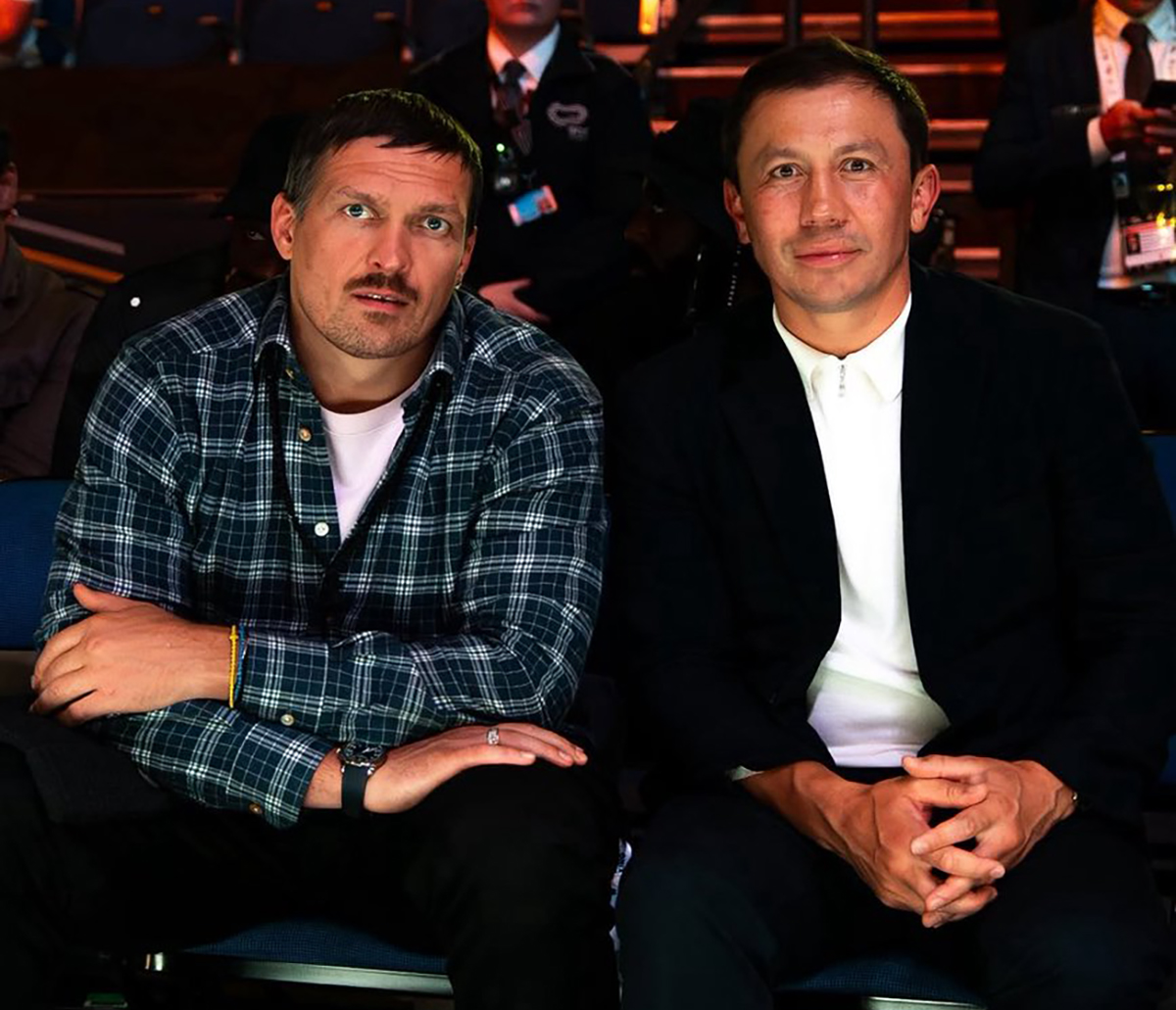 World Boxing chairman Gennadiy Golovkin and heavyweight champion Oleksandr Usyk at the World Boxing Championships in Liverpool. Photo: World Boxing yoselina perez
