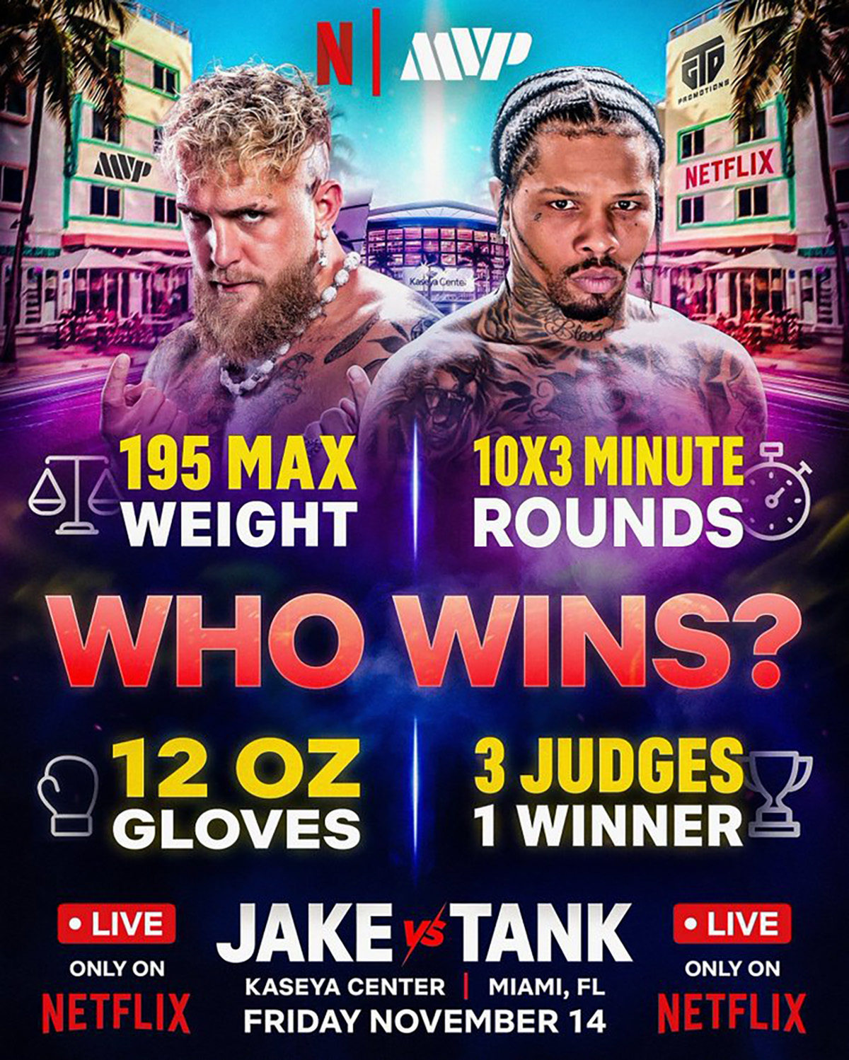 The rules for the exhibition bout between Jake Paul and Gervonta Davis on November 14 in Miami. Photo: Most Valuable Promotions Jake vs Tank