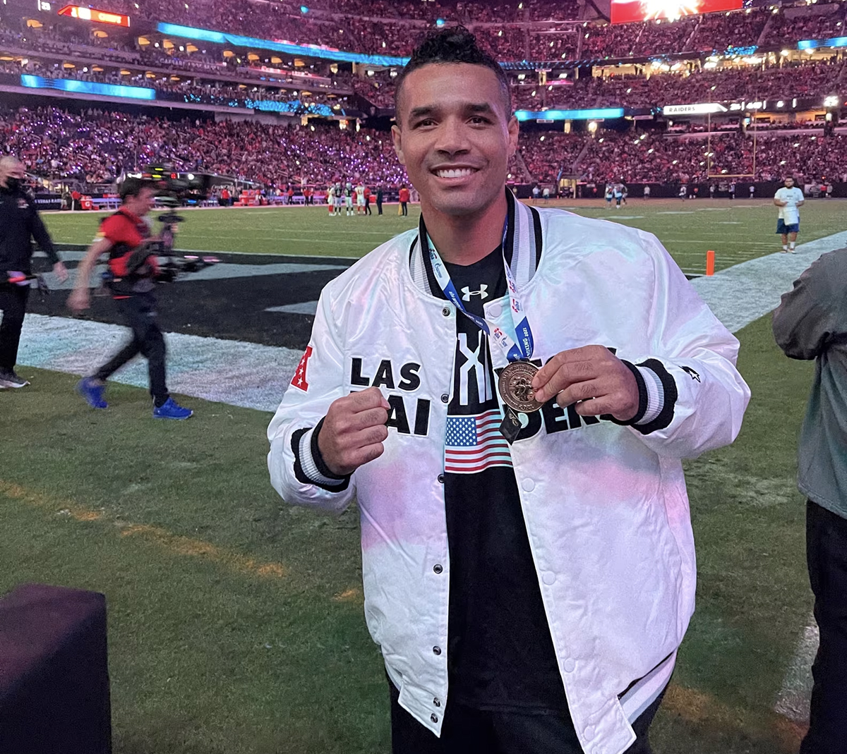 Robby Gonzales takes in a game on the sidelines of his hometown team, the Las Vegas Raiders. Photo: Courtesy Robby Gonzales