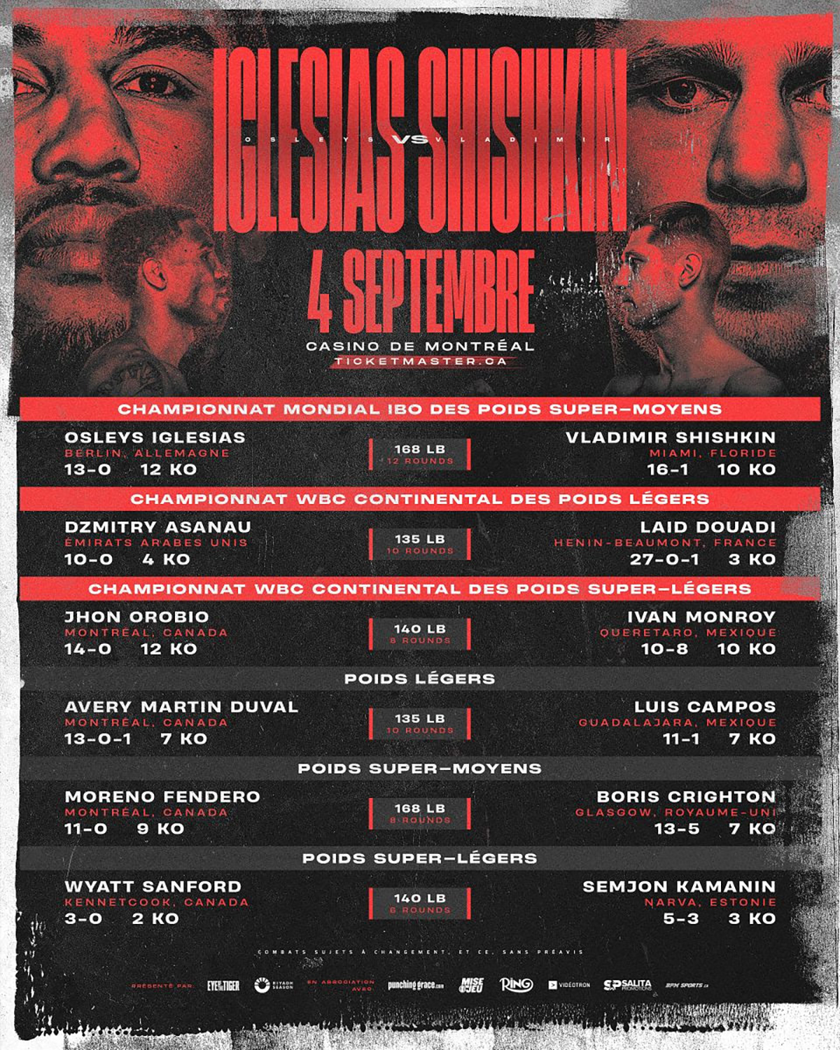 The full Iglesias vs Shishkin card.