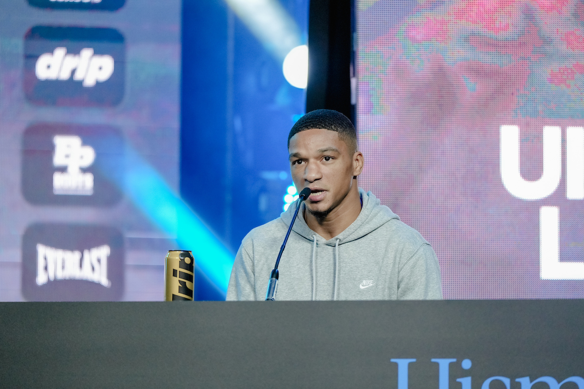 A polite but firm Uisma Lima spoke in English and insists he's ready for Boots Ennis. Photo: Emma Brawley. Matchroom Boxing