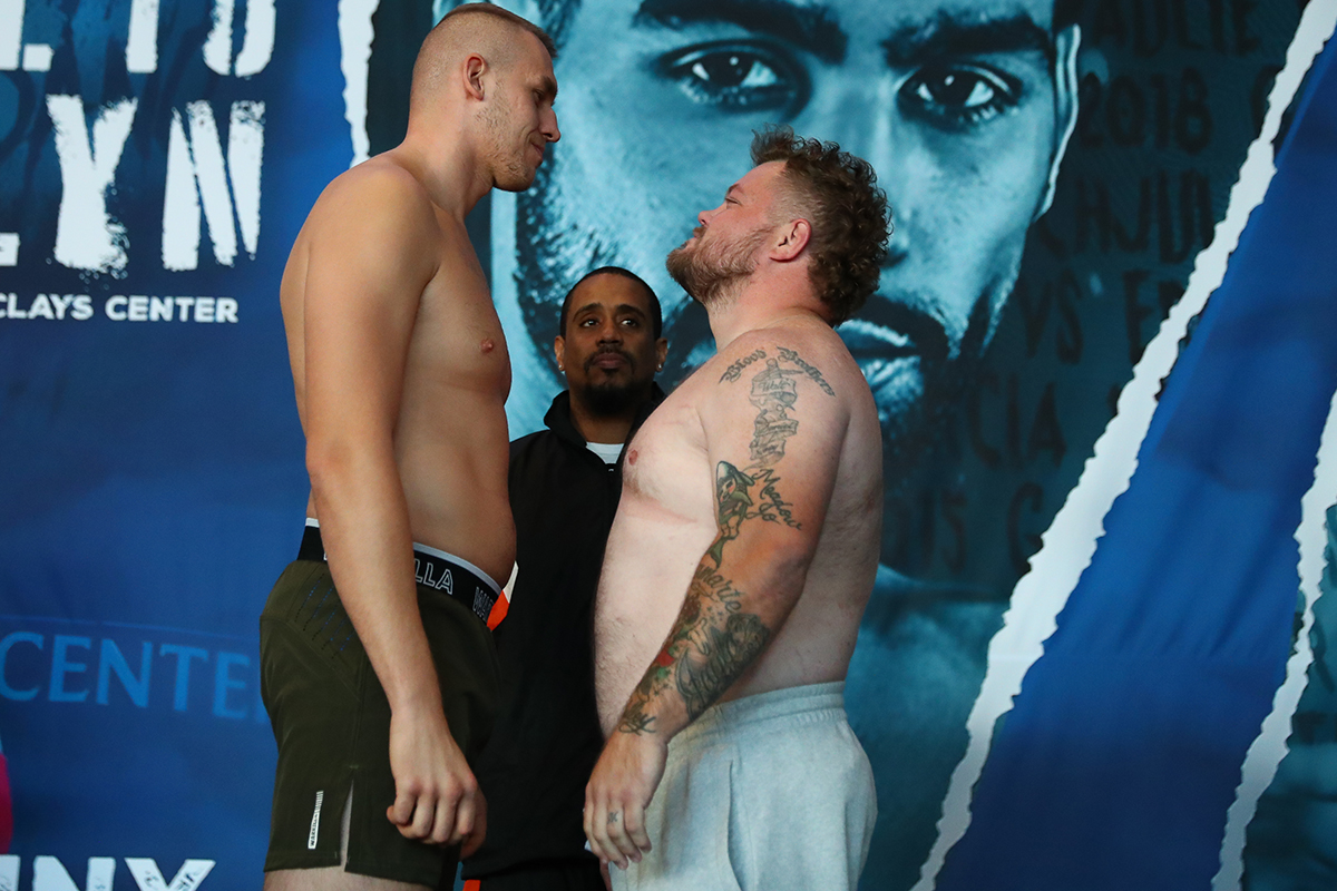 Damian Knyba and Joey Daweijko faceoff at Friday's weigh-in. Photo: Ed Diller, Swift Promotions Danny Garcia
