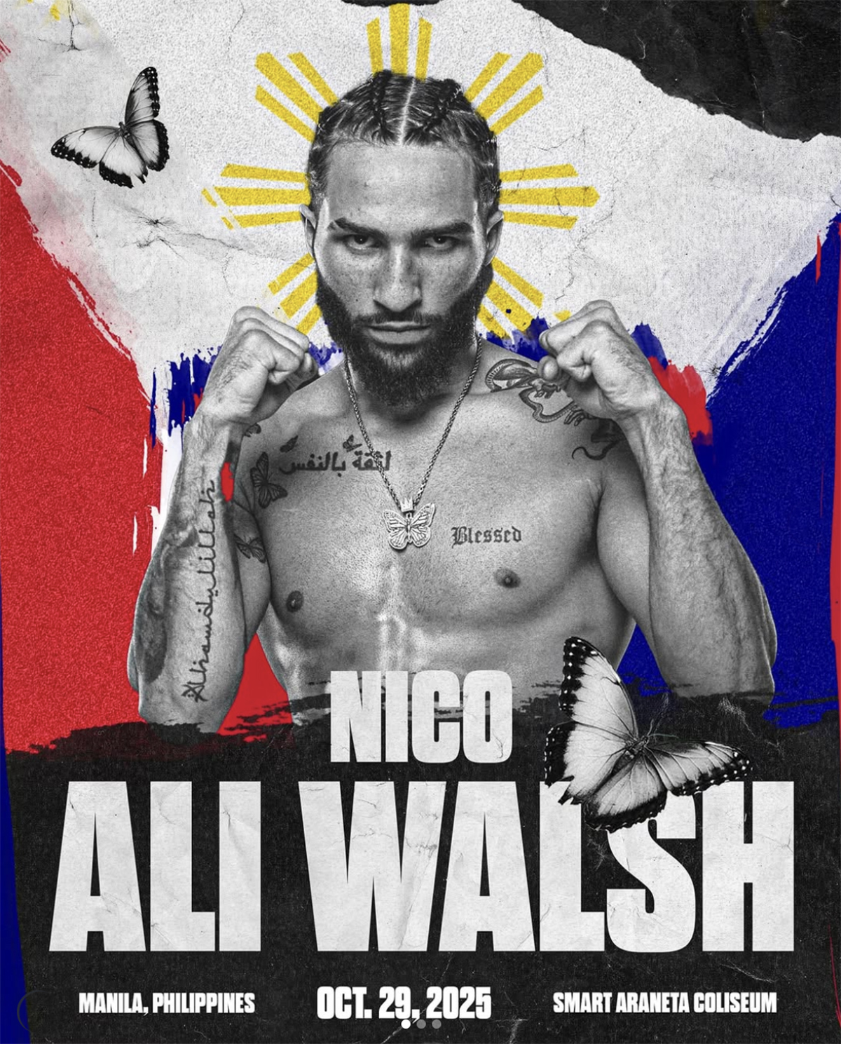 Nico Ali Walsh ties the boxing generations together in the upcoming Thrilla in Manila 50 event. Photo: MP Promotions
