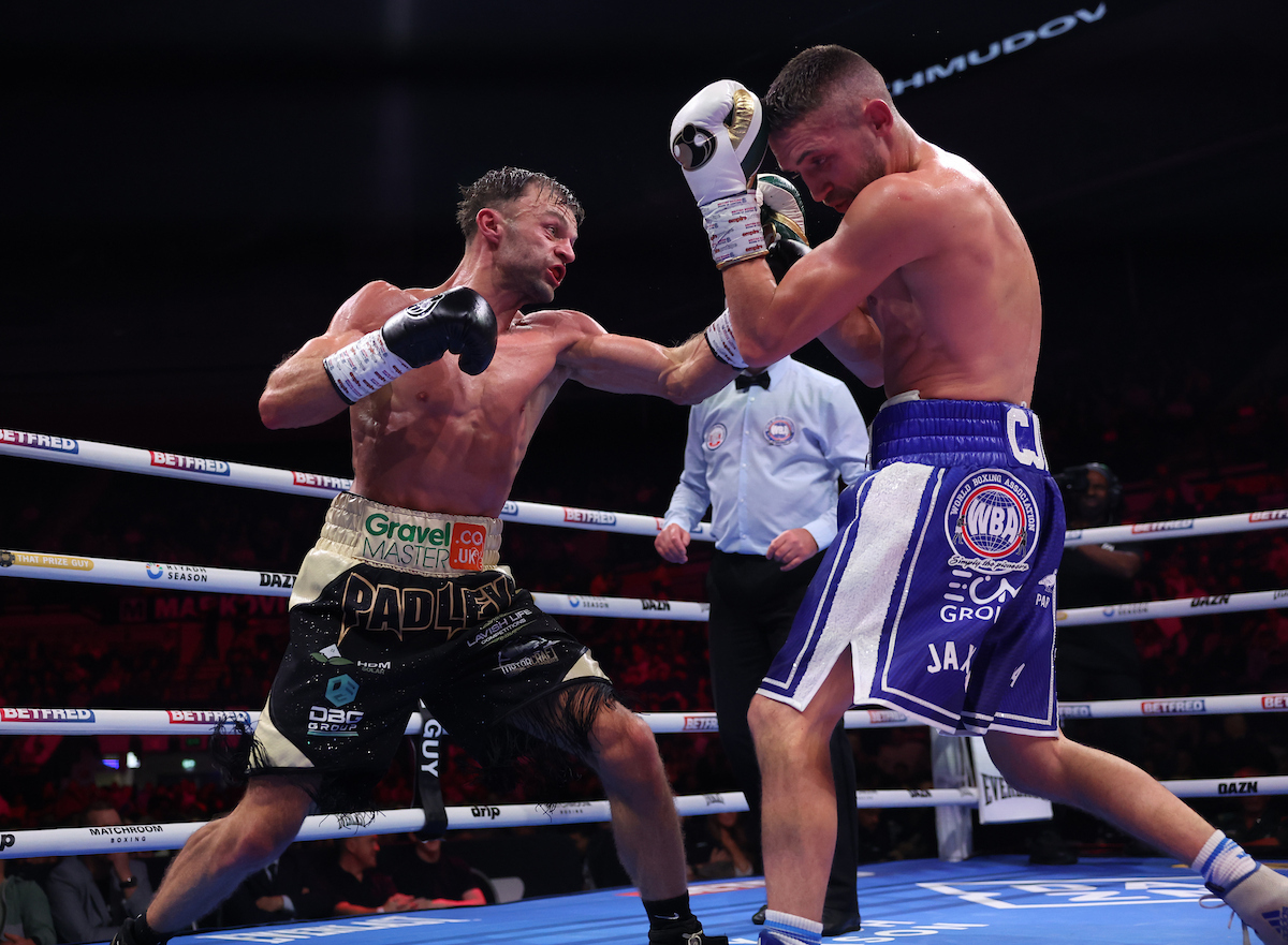 Josh Padley continued his successful run with a win over Reece Bellotti for the WBA International Super featherweight title. Photo: Mark Robinson, Matchroom Boxing