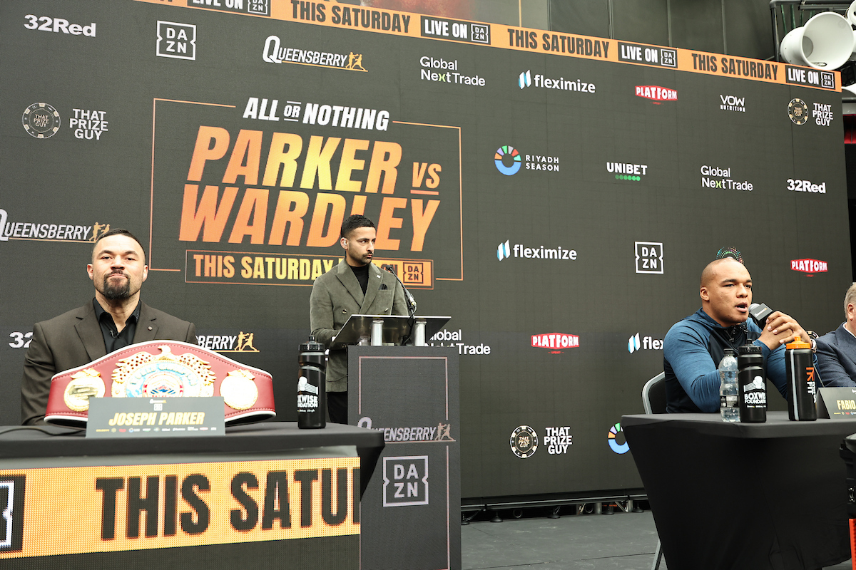 Joseph Parker and Fabio Wardley played their parts at Thursday's pre-fight news conference, but they prefer to fight than talk. Photo: Leigh Dawney, Queensberry Parker vs Wardley