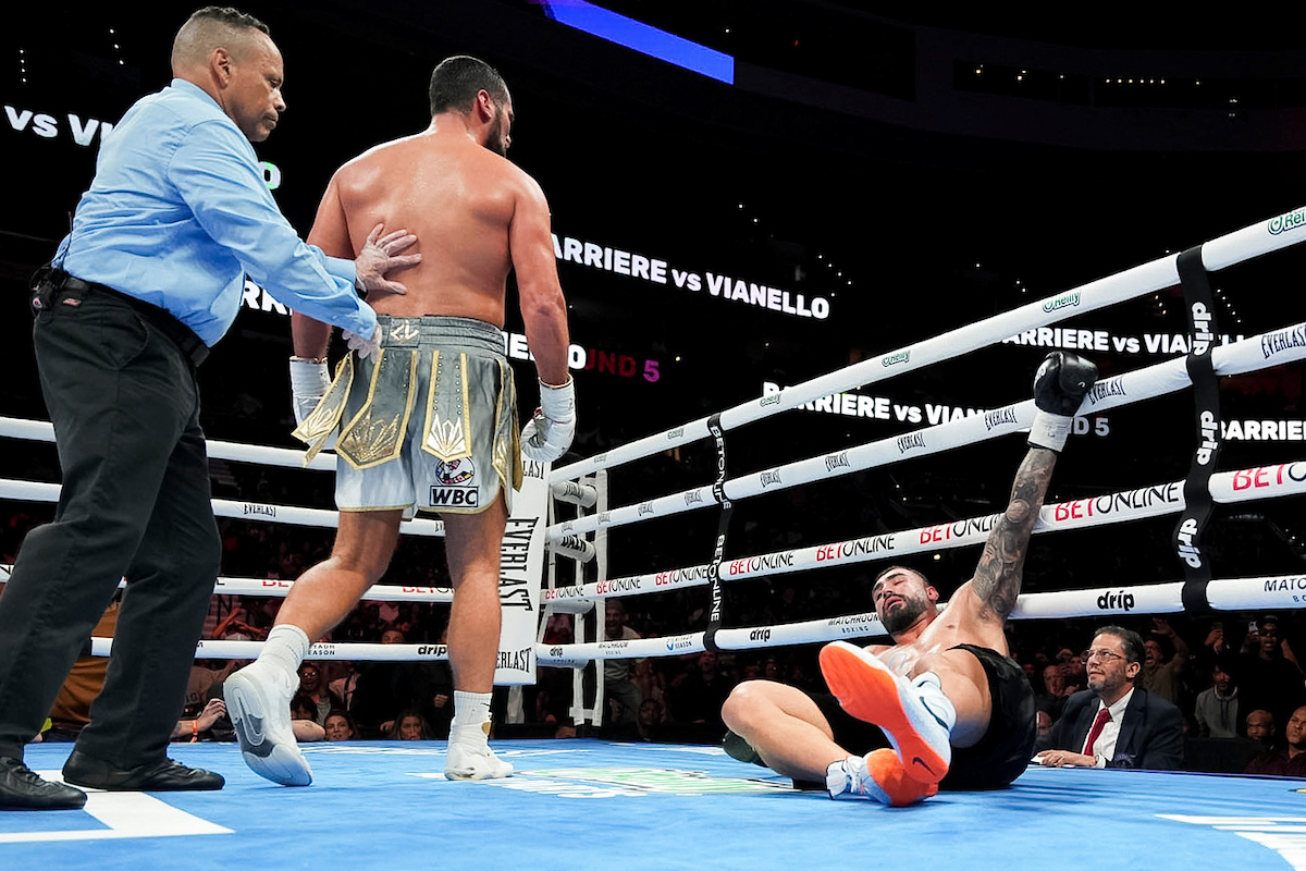 Guido Vianello wiped his slate clean with a knockout win over Alexis Barriere. Photo: Emma Brawley, Matchroom Boxing