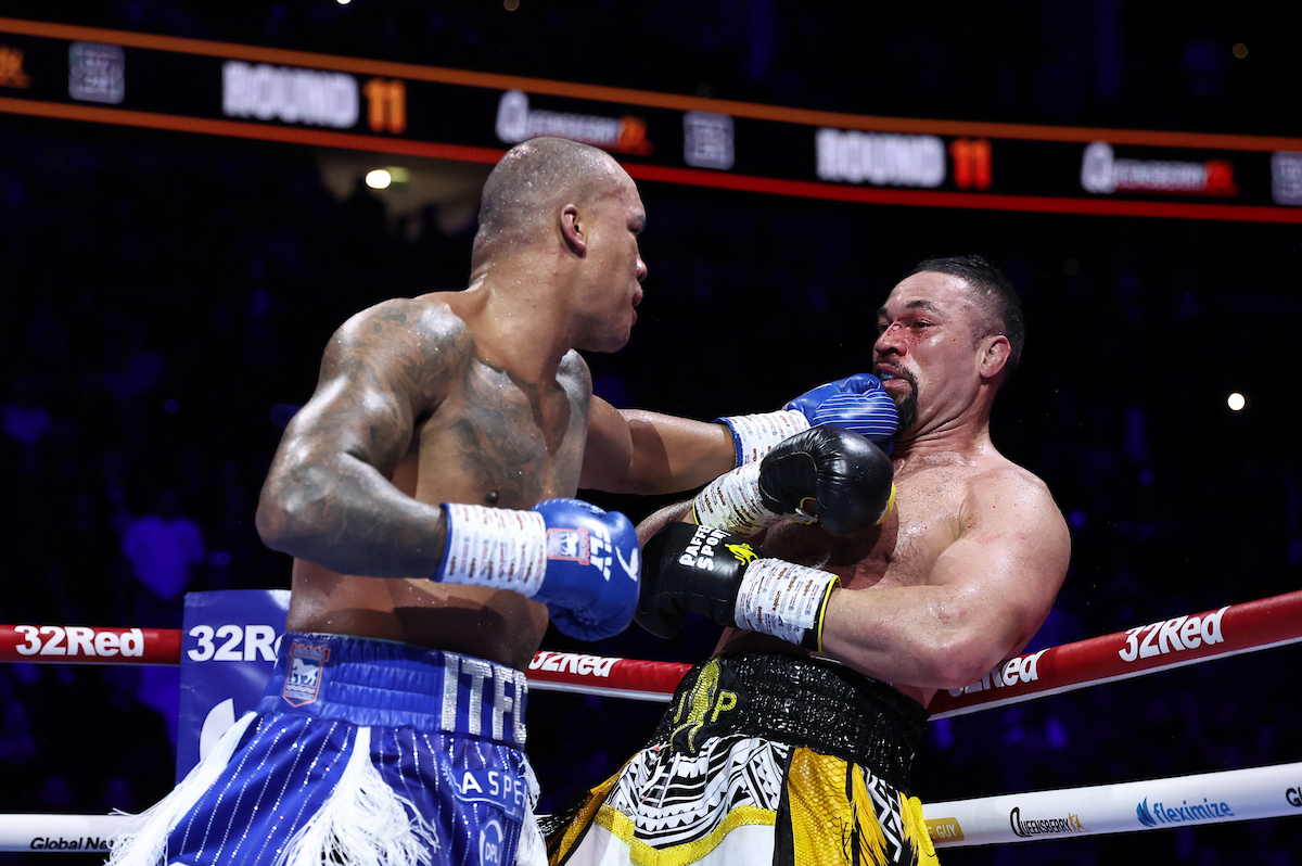 Fabio Wardley had Joseph Parker bloodied and in deep trouble in round 11 when the fight was stopped. Photo: Leigh Dawney, Queensberry