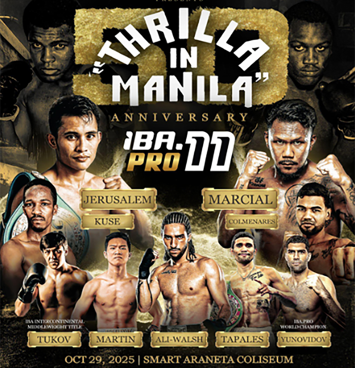 The Thrilla 50 boxing event commemorates the epic 1975 Ali vs Frazier bout. Photo: MP Promotions