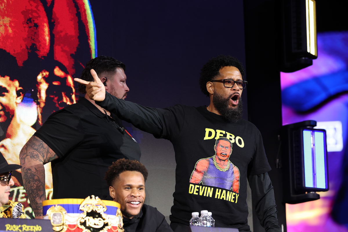 Bill Haney never hesitates to speak up for his son Devin Haney as his trainer. Photo: Leigh Dawney, Queenberry Benavidez vs Yarde Ring IV