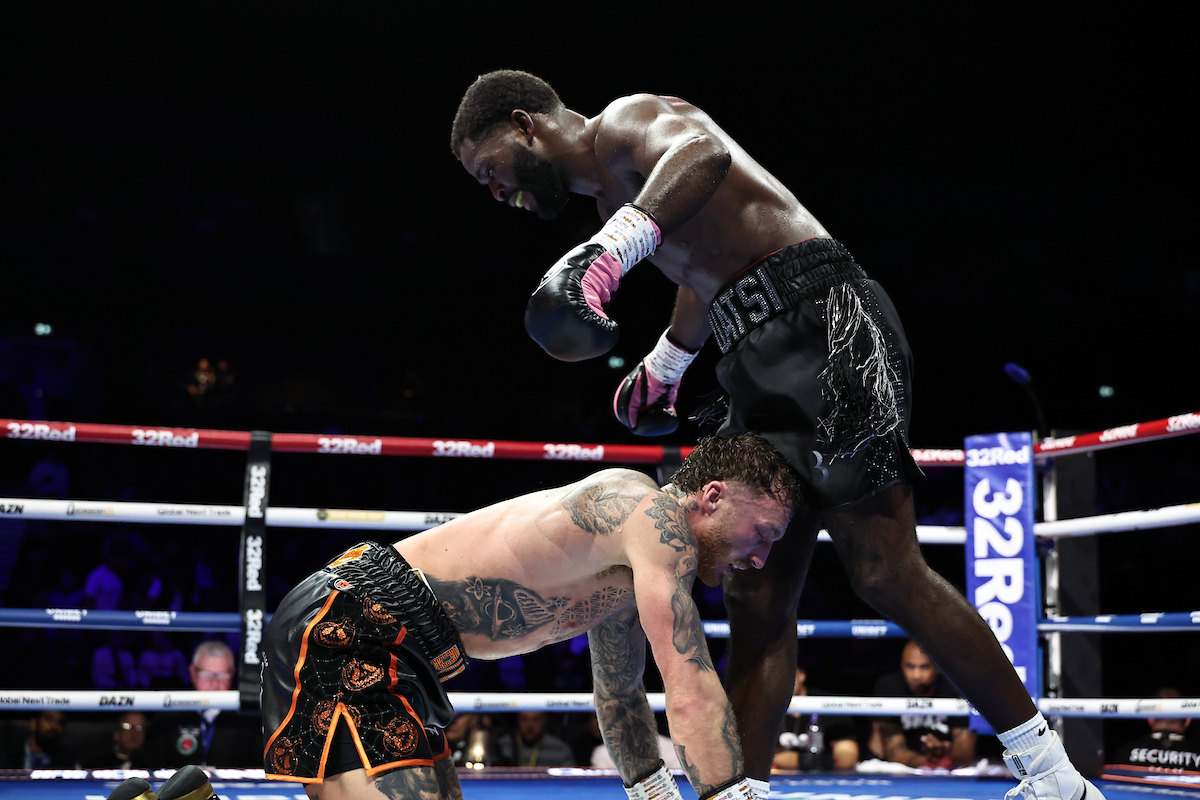 Zach Parker bitterly complained after the fight about being repeatedly pushed down by Joshua Buatsi. Photo: Leigh Dawney, Queensberry
