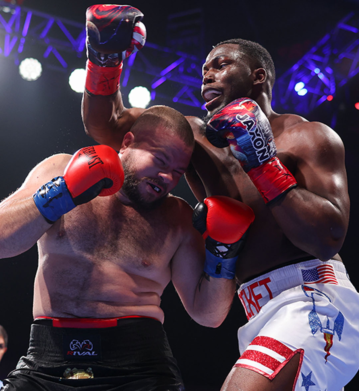 Joshua Edwards took it to Zeno Vooris, who only lasted three rounds against Edwards' combination power punching. Photo: Golden Boy Boxing Vergil Ortiz Jr.