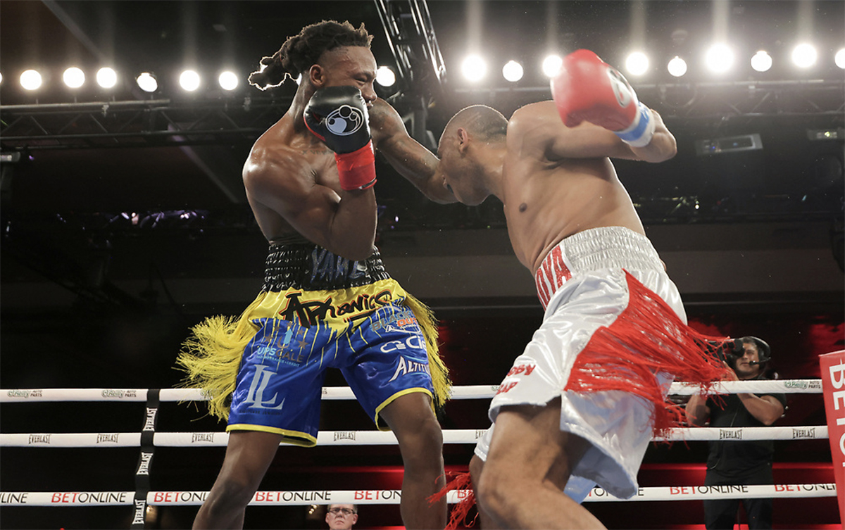 Antraveous Ingram of Kissimmee, Florida and Yoelvis Gomez of Cuba fought to an exciting draw. Let's see it again. Photo: Zachariah Delgado, Matchroom Boxing Danier Pero heavyweight
