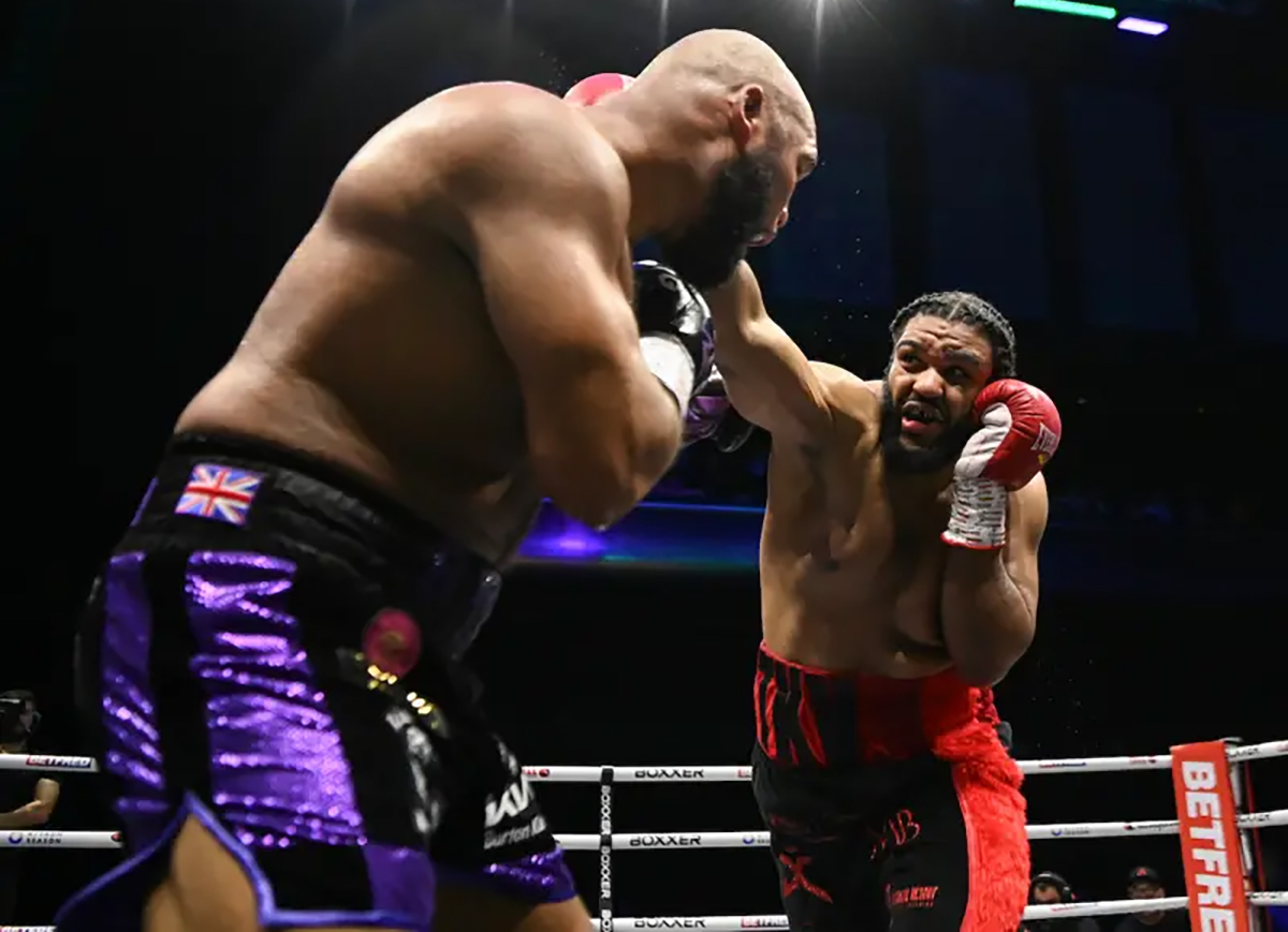 Jeamie Tshikeva AKA Jeamie TKV slugged it out with Frazier Clarke for a surprising win. Photo: Boxxer Ben Whittaker