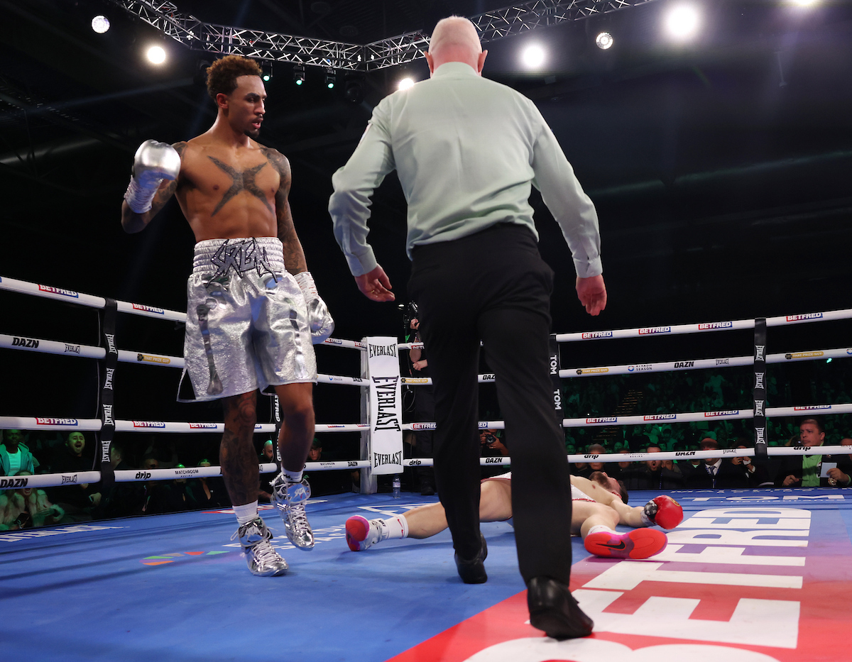 Ben Whittaker needed less than a round to knock out Benjamin Gavazi for the WBC Silver Light Heavyweight title. Photo: Mark Robinson, Matchroom Boxing