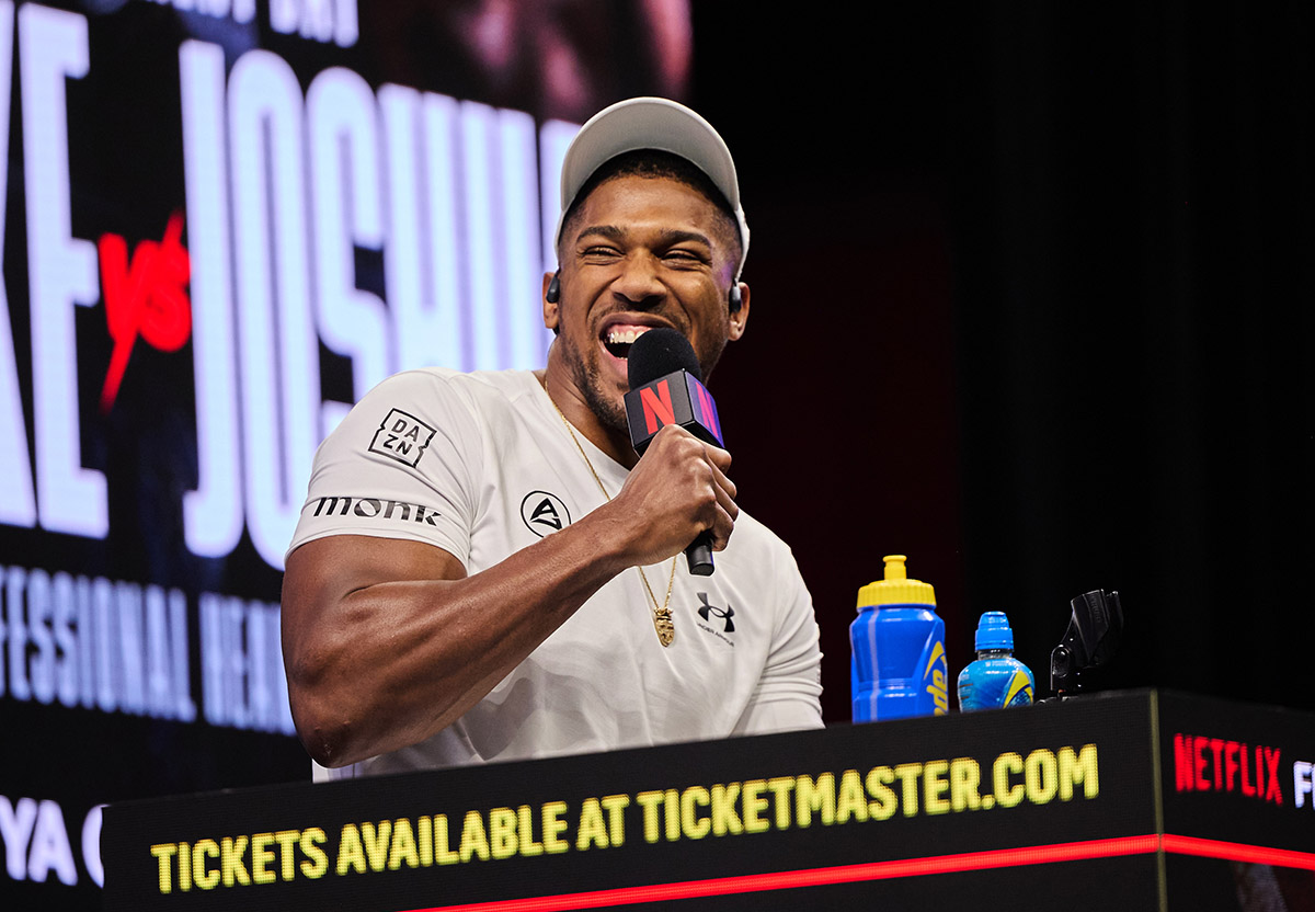 It's all smiles for Anthony Joshua at the fight announcement in November. Photo: Most Valuable Promotions Jake vs Joshua