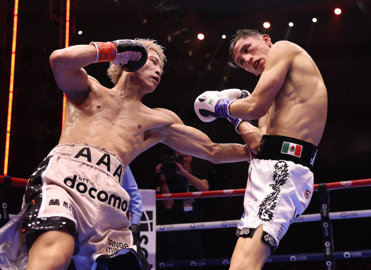 Naoya Inoue breezed past Alan David Picasso on the strength of his speed and body shots to retain his undisputed IBF, WBC, WBA and WBO World Super Bantamweight titles. Photo: Mark Robinson, Matchroom Boxing Ring V Inoue vs Nakatani