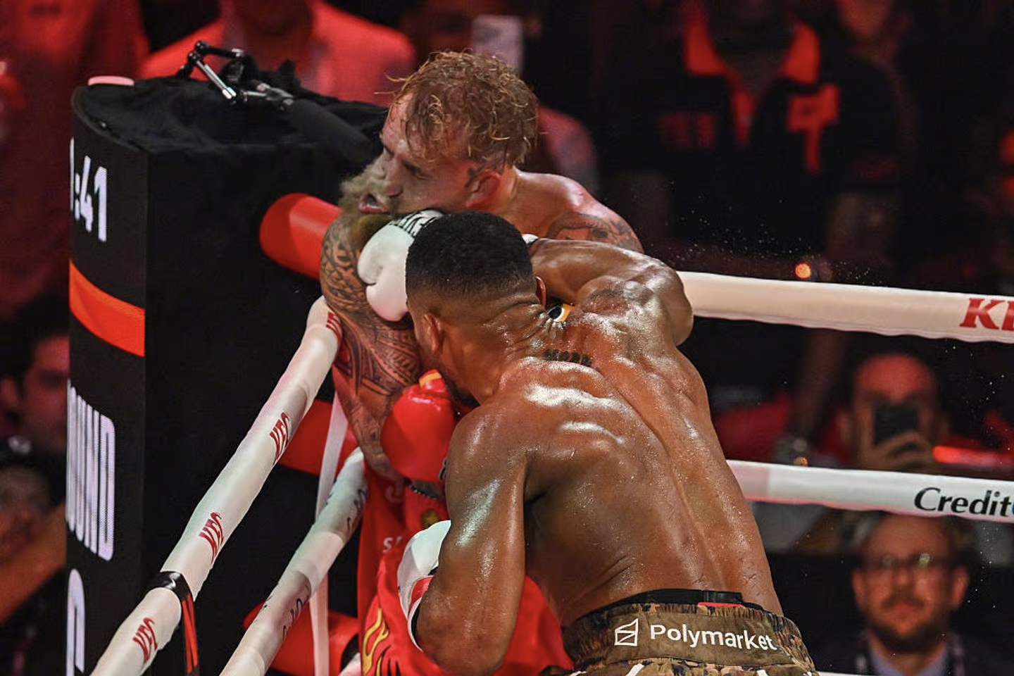 Jake Paul's night ended with a sixth round knockout. Photo: Ed Mulholland/Getty Images for Netflix