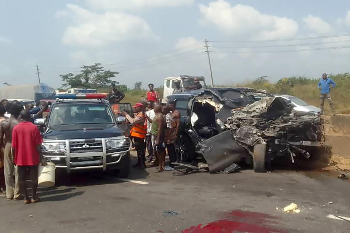 A photograph taken by the Nigerian Federal Road Safety Corps (FRSC) in the aftermath of the accident involving Anthony Joshua. Photo: FRSC/Twitter