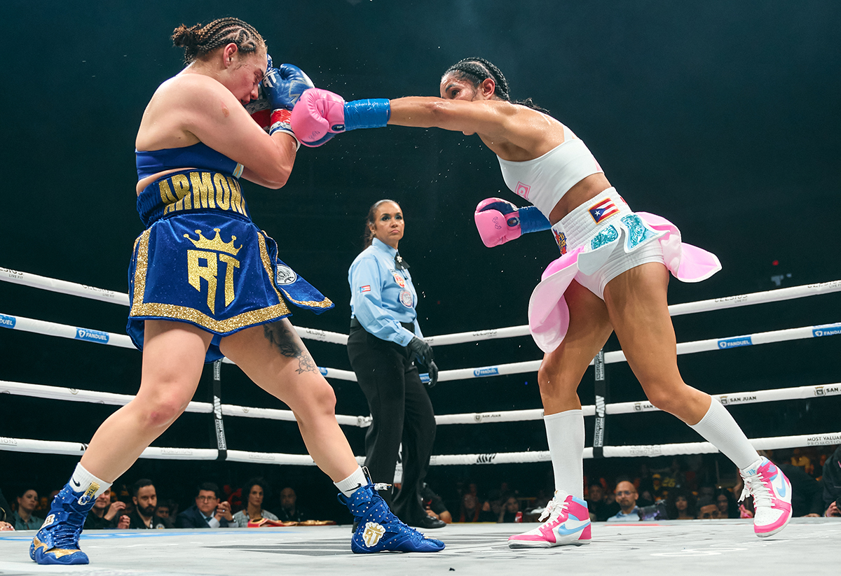 Amanda Serrano leverages more power and speed at featherweight than in higher weight divisions where she faced Katie Taylor. Photo: Harry Aaron, Most Valuable Promotions