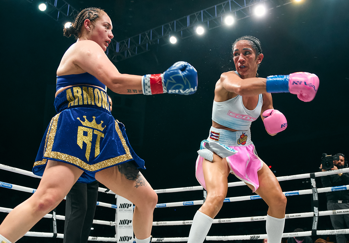 Amanda Serrano fell short of a knockout record, but won her homecoming fight against Reina Tellez with ease. Photo: Harry Aaron, Most Valuable Promotions
