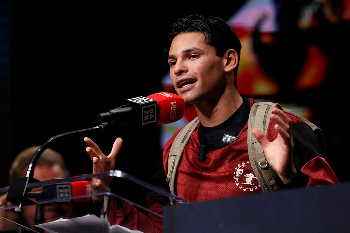 Unlike his last fight against Rolly Romero, Ryan Garcia was back to his talkative, amped up self. Photo: Golden Boy Boxing Barrios vs Garcia